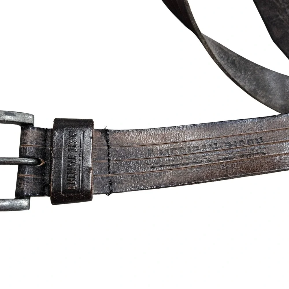 American‎ Bison Leather Belt Mens 38 Brown Distressed Rugged Western Workwear